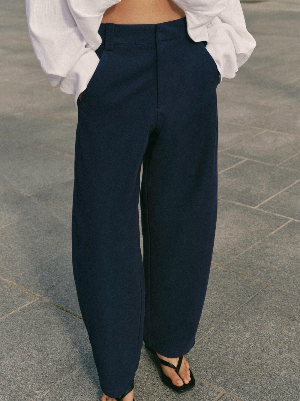 Zara Navy Barrel Pants